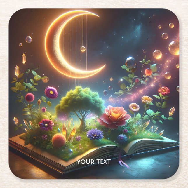 Fantasy Niedlich Moon Garden Buch Rechteckiger Pappuntersetzer (Vorderseite)