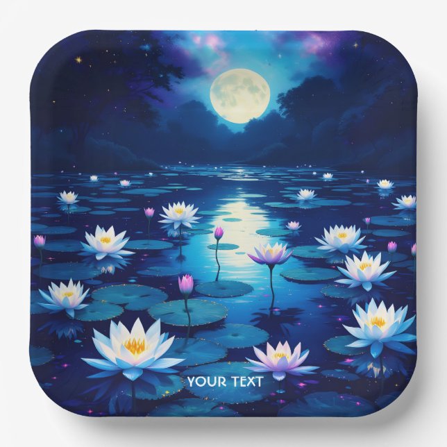 Fantasy Niedlich Moon Lily Pond Pappteller (Vorderseite)