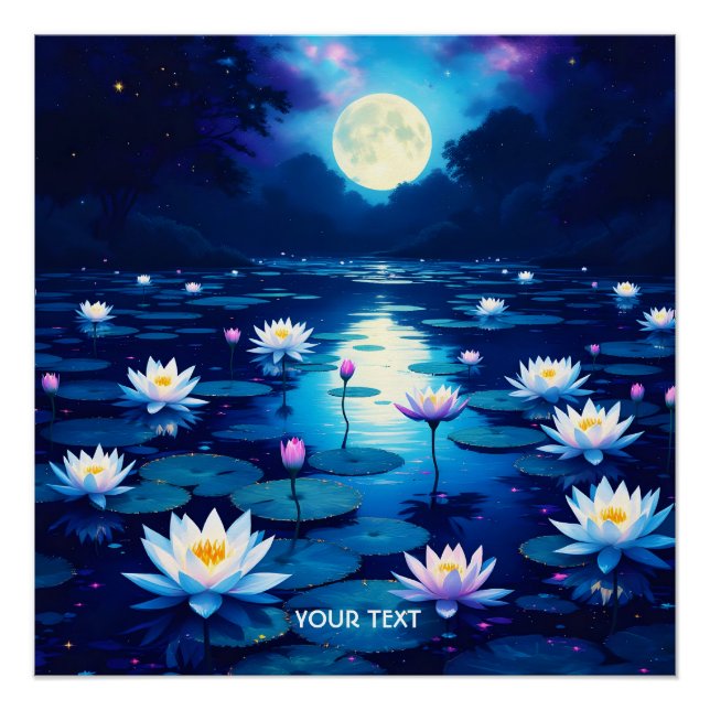 Fantasy Niedlich Moon Lily Pond Poster (Vorderseite)