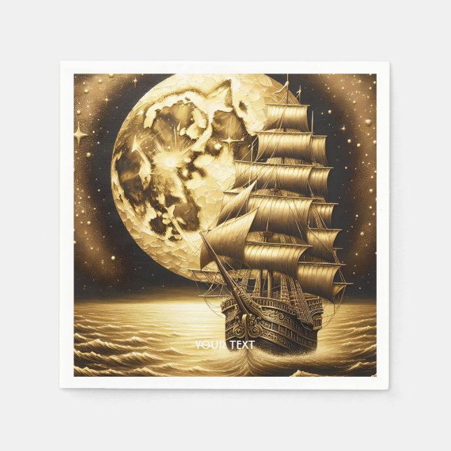Fantasy Niedlich Moon Sea Ship Serviette (Vorderseite)