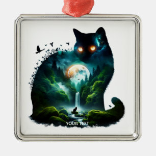 Fantasy Niedlich Moon Waterfall Cat Ornament Aus Metall