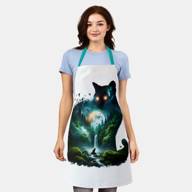 Fantasy Niedlich Moon Waterfall Cat Schürze (Getragen)