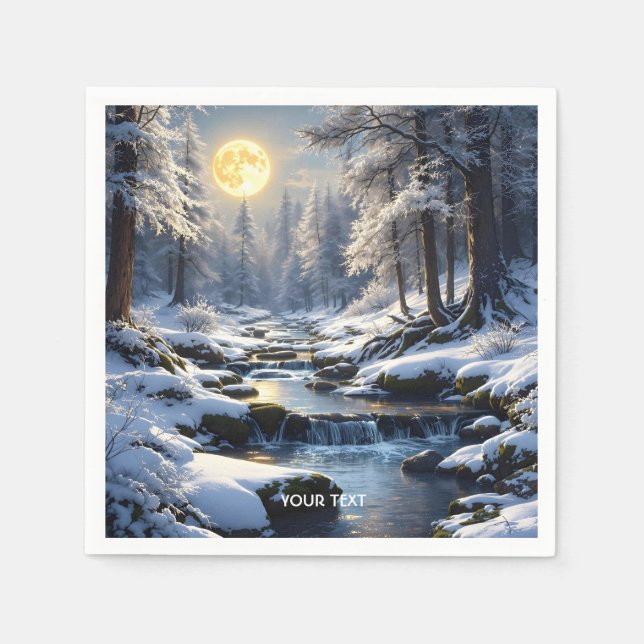 Fantasy Niedlich Moon Winterwald Serviette (Vorderseite)