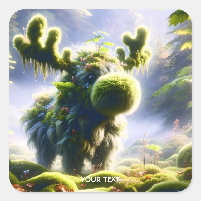 Fantasy Niedlich Moss Moose Forest Quadratischer Aufkleber (Vorderseite)