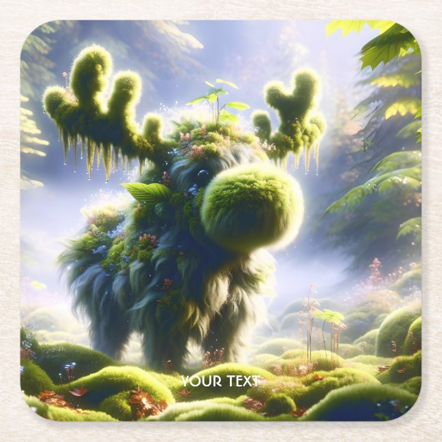Fantasy Niedlich Moss Moose Forest Rechteckiger Pappuntersetzer (Vorderseite)