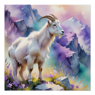 Fantasy Niedlich Mountain Goat Meadow Wiese Poster