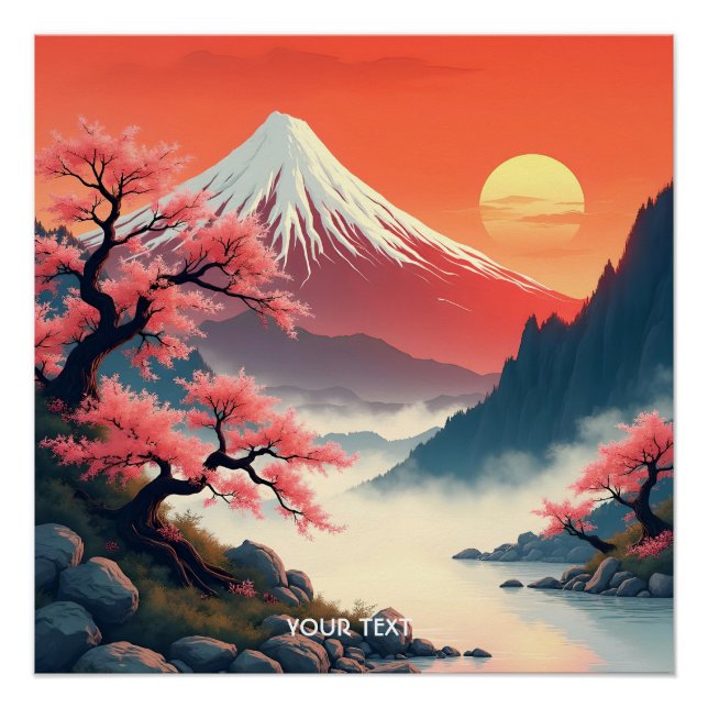 Fantasy Niedlich Mountain Sun Sakura Poster (Vorderseite)