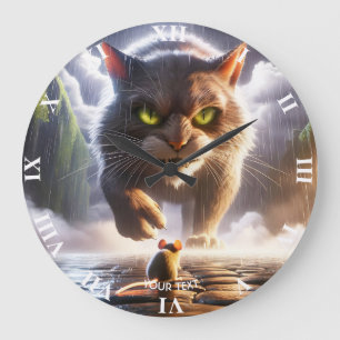 Fantasy Niedlich Mouse and Cat Große Wanduhr
