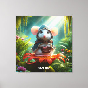 Fantasy Niedlich Mouse Blume Hat Leinwanddruck