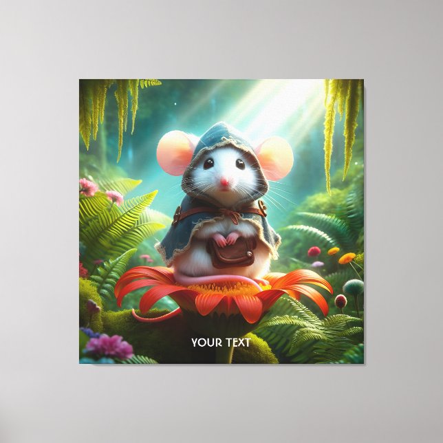 Fantasy Niedlich Mouse Blume Hat Leinwanddruck (Vorderseite)