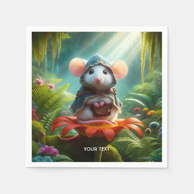 Fantasy Niedlich Mouse Blume Hat Serviette (Vorderseite)