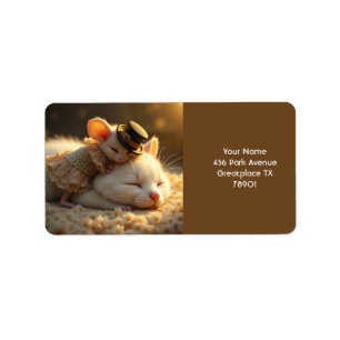 Fantasy Niedlich Mouse Cat Liebe Adressaufkleber