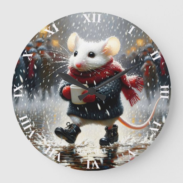 Fantasy Niedlich Mouse Kaffee Coffee Große Wanduhr (Vorderseite)