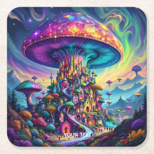 Fantasy Niedlich Mushroom Rainbow Skies Rechteckiger Pappuntersetzer