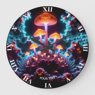 Fantasy Niedlich Mushrooms Lights Forest Große Wanduhr