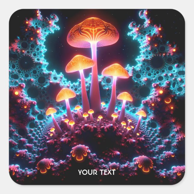 Fantasy Niedlich Mushrooms Lights Forest Quadratischer Aufkleber (Vorderseite)