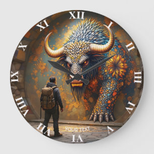 Fantasy Niedlich Mythical Bull Mosaik Große Wanduhr