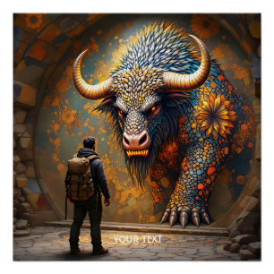 Fantasy Niedlich Mythical Bull Mosaik Poster