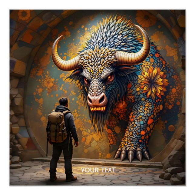 Fantasy Niedlich Mythical Bull Mosaik Poster (Vorderseite)