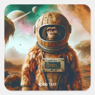 Fantasy Niedlich Neandertal Astronaut Space Quadratischer Aufkleber