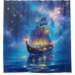 Fantasy Niedlich Night Boat Sea Duschvorhang