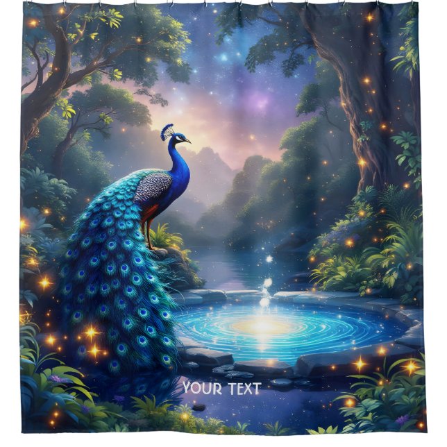 Fantasy Niedlich Night Puddle Peacock Duschvorhang (Vorderseite)
