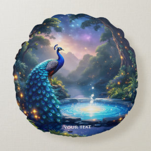 Fantasy Niedlich Night Puddle Peacock Rundes Kissen