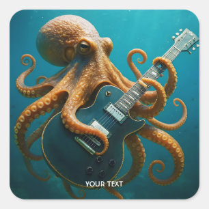 Fantasy Niedlich Octopus Gitarre spielen Quadratischer Aufkleber