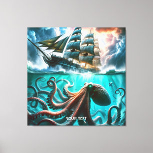 Fantasy Niedlich Octopus Segelschiff Leinwanddruck