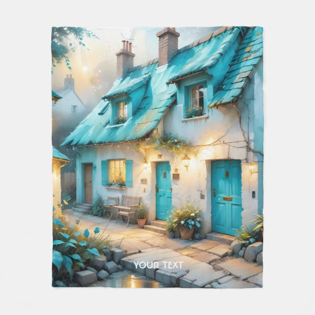 Fantasy Niedlich Old Blue House Fleecedecke (Vorderseite)