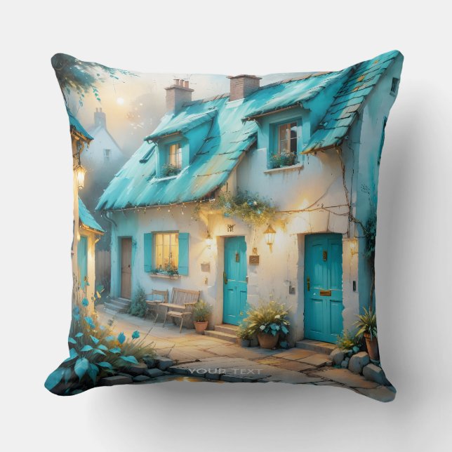 Fantasy Niedlich Old Blue House Kissen (Vorderseite)