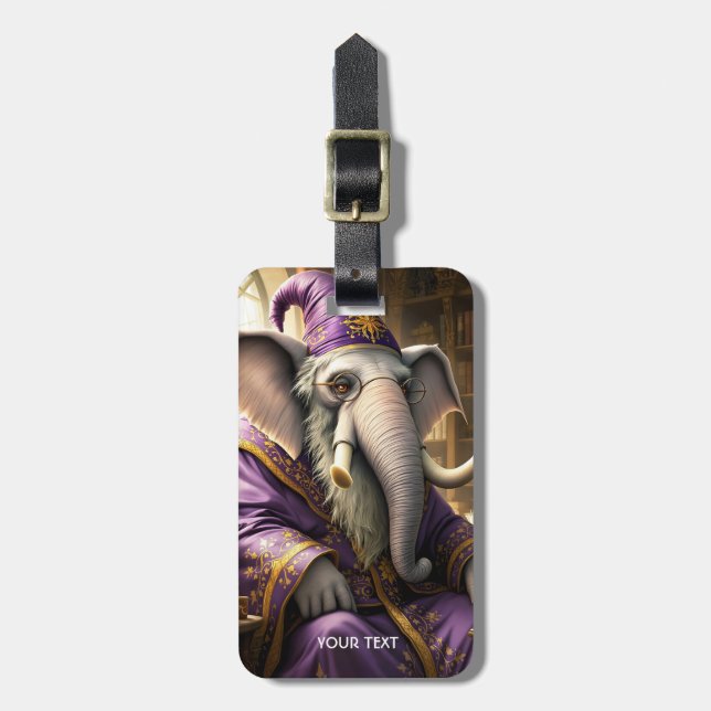 Fantasy Niedlich Old Elephant Wizard Gepäckanhänger (Vorderseite vertikal)