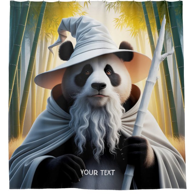 Fantasy Niedlich Old Panda Wizard Duschvorhang (Vorderseite)