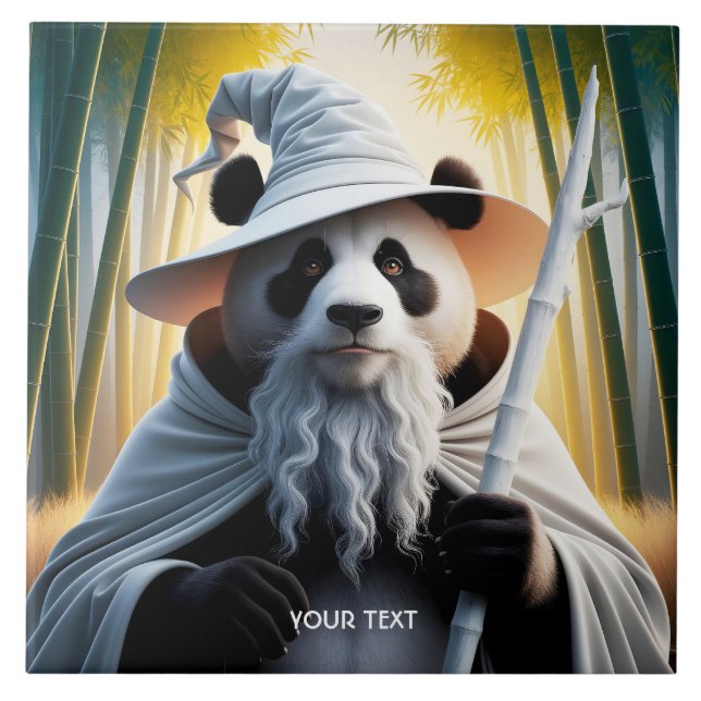 Fantasy Niedlich Old Panda Wizard Fliese (Vorderseite)