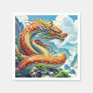 Fantasy Niedlich Orange Dragon Mountains Serviette
