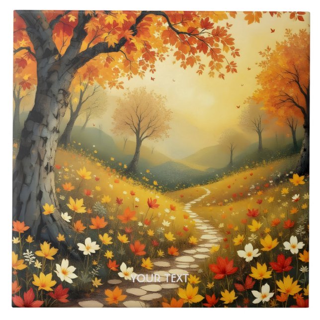 Fantasy Niedlich Orange Fall Forest Fliese (Vorderseite)