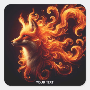 Fantasy Niedlich Orange Fox Fire Quadratischer Aufkleber
