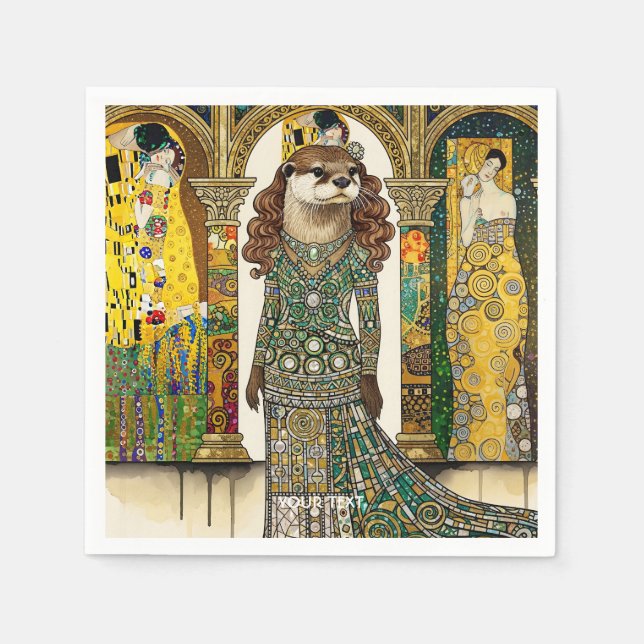Fantasy Niedlich Otter Art Deco Serviette (Vorderseite)