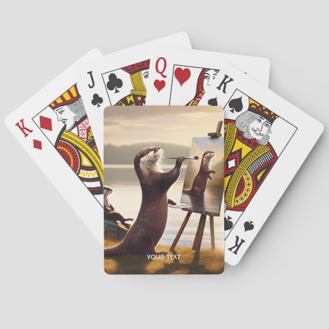 Fantasy Niedlich Otter Malerei Portrait Spielkarten (Rückseite)