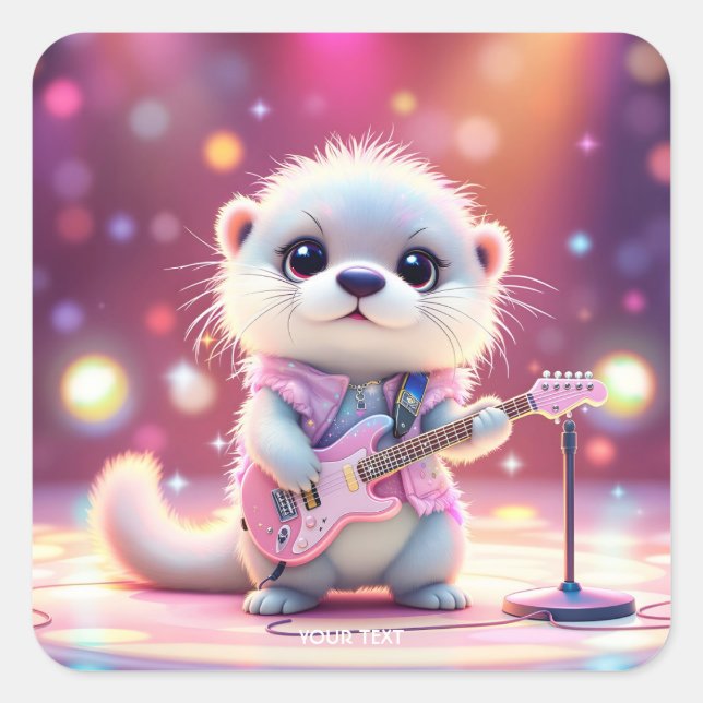 Fantasy Niedlich Otter Pop Star Quadratischer Aufkleber (Vorderseite)