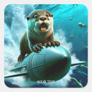 Fantasy Niedlich Otter Torpedo Sea Quadratischer Aufkleber