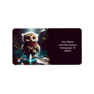 Fantasy Niedlich Owl Adventurer Wasser Adressaufkleber