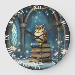 Fantasy Niedlich Owl Glassbooks Große Wanduhr