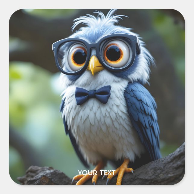 Fantasy Niedlich Owl Glassbow Quadratischer Aufkleber (Vorderseite)