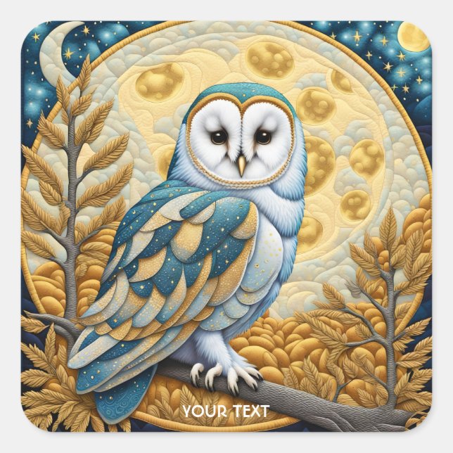 Fantasy Niedlich Owl Moon Trees Quadratischer Aufkleber (Vorderseite)