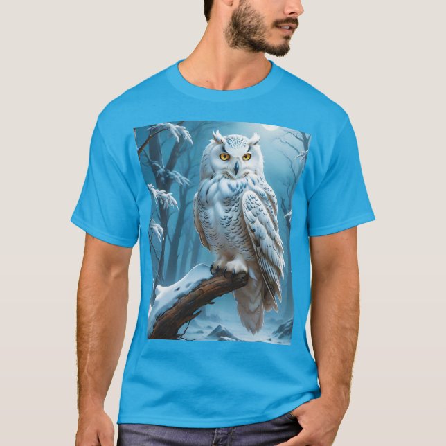 Fantasy Niedlich Owl Snow Tree T-Shirt (Vorderseite)