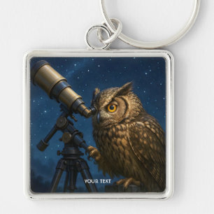 Fantasy Niedlich Owl Telescope Night Schlüsselanhänger