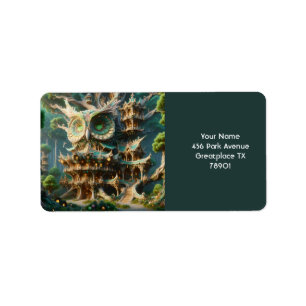 Fantasy Niedlich Owl Tree House Adressaufkleber