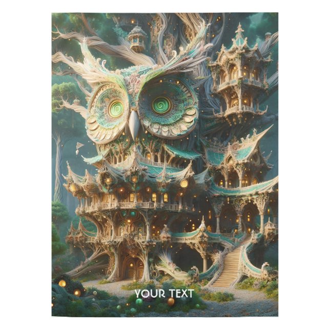 Fantasy Niedlich Owl Tree House Tischdecke (Vorderseite)