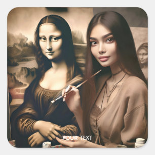 Fantasy Niedlich Painter Self Portrait Quadratischer Aufkleber